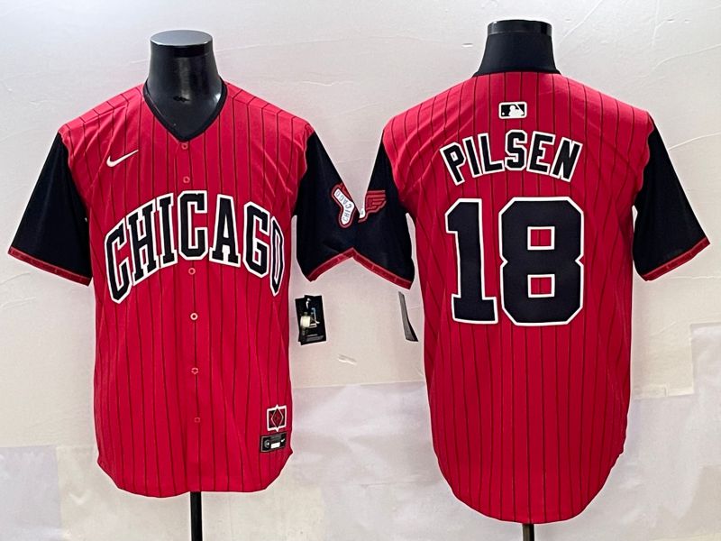 Men 2025 Chicago White Sox #18 Pilsen Red Stripe Joint Name Nike MLB Jersey style 1